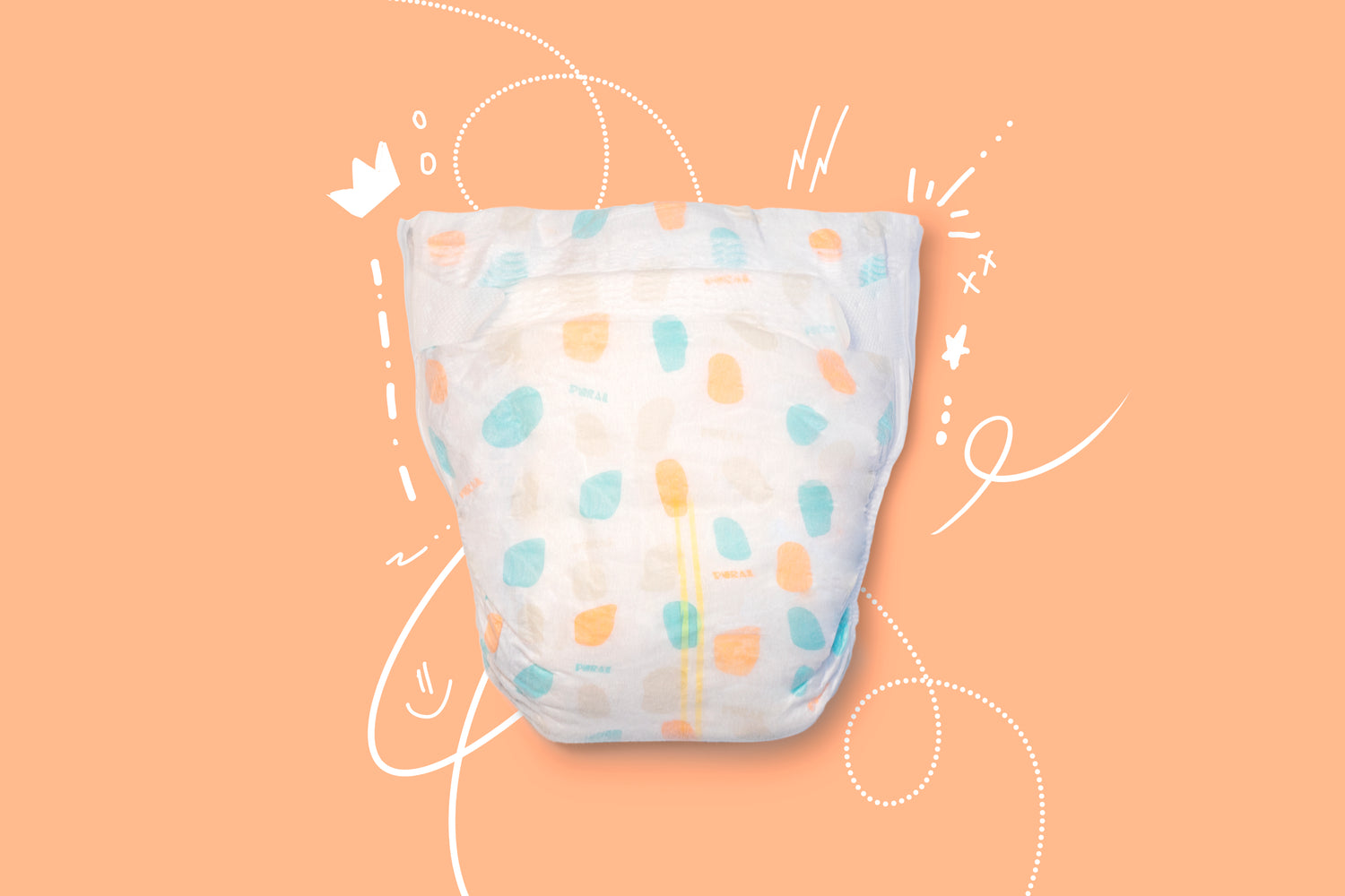 Pural baby diaper with colorful pattern on orange background