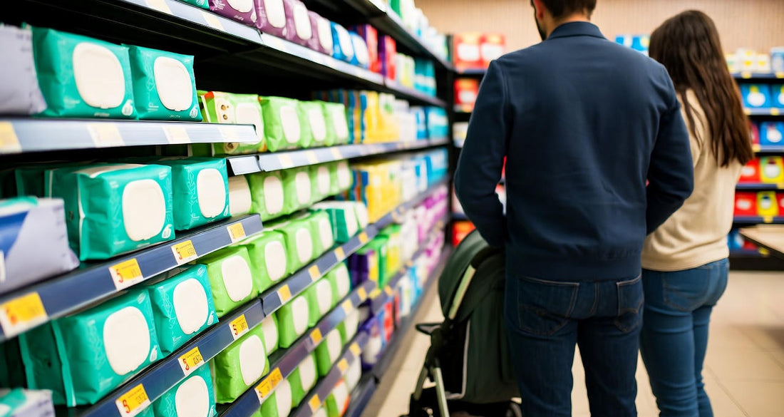 Parents choosing the best baby wipes for their newborn in store aisle
