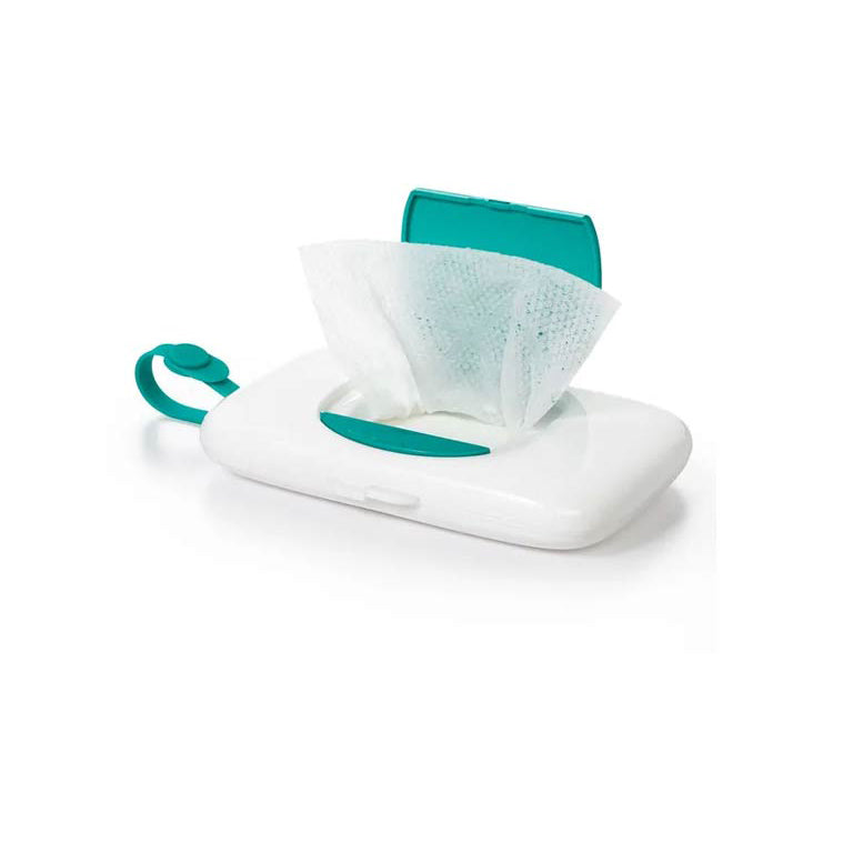 Portable baby wipes dispenser with teal lid